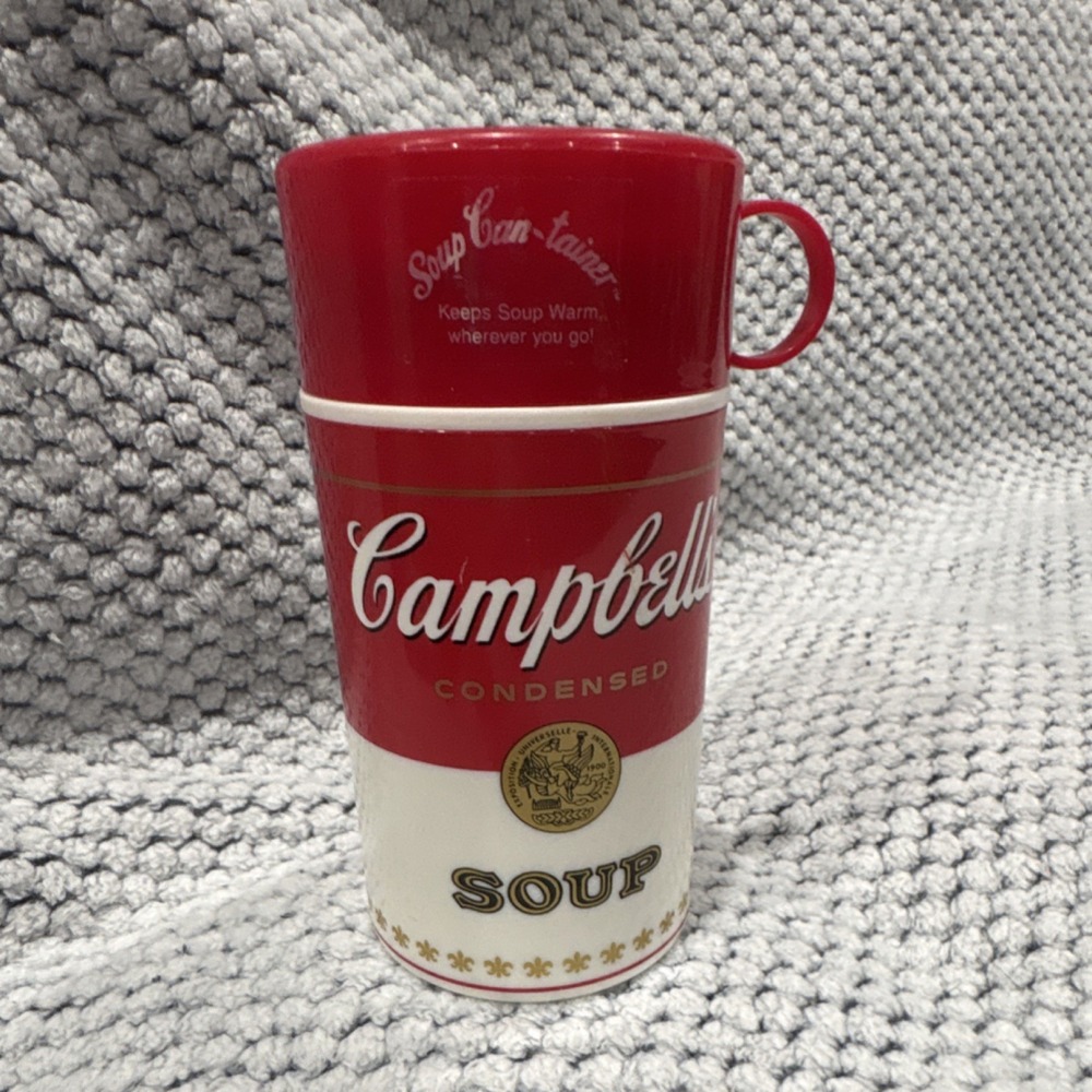 Campbell's Soup Can-tainer Plastic Thermos Red White Keeps  Warm 1998 Vintage